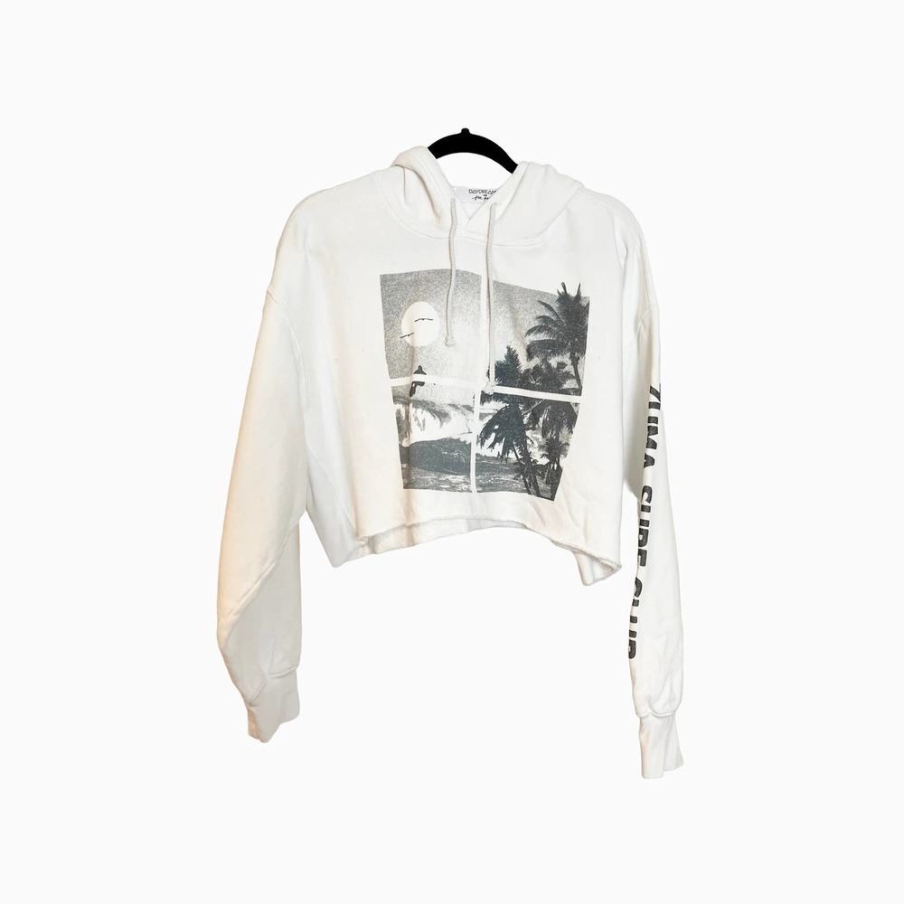 Daydreamer Free People ZUMA SURF CLUB Cropped Hoodie White Size S NWOT